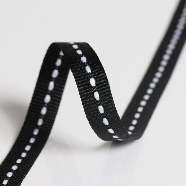 JXL-T-0020-3 In-Stock Black & White Plain Weave Dot Webbing – Polyester Side Stripe Tape for Apparel & Fashion Decoration