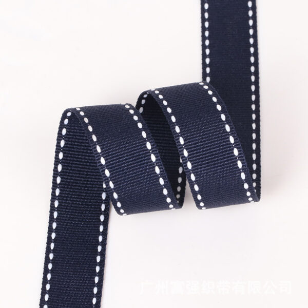 Factory Direct 15MM Navy Blue Polyester Grosgrain Tape with Contrast Jump Stitch – Decorative Binding Ribbon for Garments, Home Textiles & DIY Crafts
