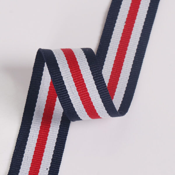 JXL-TP-0033-1 Red-White-Blue Striped Polyester Webbing 1–4CM – 300D Densely Woven Flat Trim for Garment Side Stripes, Bags & DIY Accessories