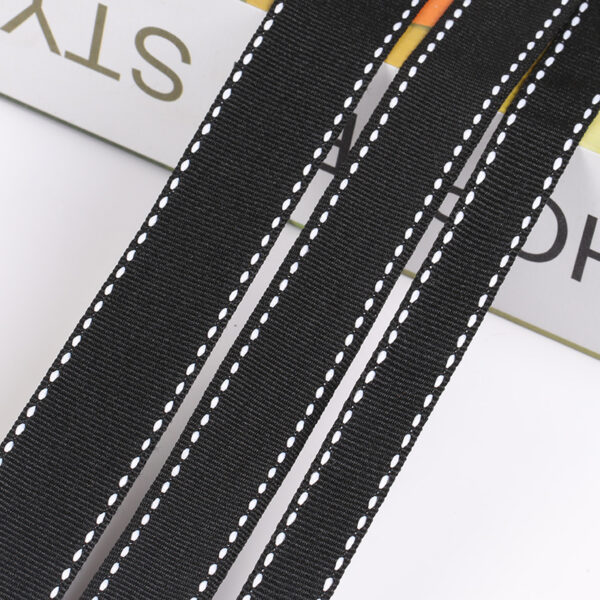 1CM Black Polyester Webbing with White Jump Stitch – Flat Woven Trim for DIY Accessories, Hair Bows & Decorative Crafting