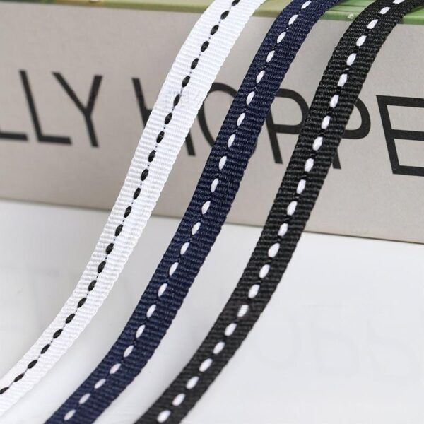 主图-01 In-Stock Black & White Plain Weave Dot Webbing – Polyester Side Stripe Tape for Apparel & Fashion Decoration