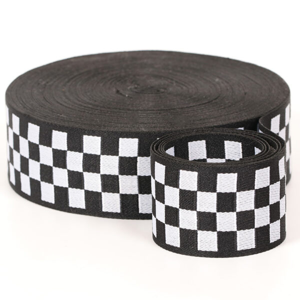 主图-02 In-Stock Black & White Checkered Jacquard Webbing – Polyester Decorative Tape for Pants Side Stripes, Apparel Trim & Bag Accessories