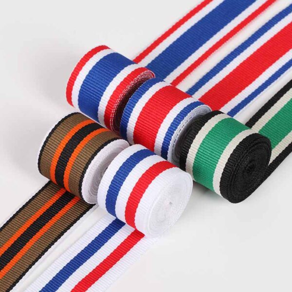2.5cm Multicolor Polyester Ribbed Webbing Tape – High-Density Decorative Stripe Trim for DIY Sewing & Garment Accessories