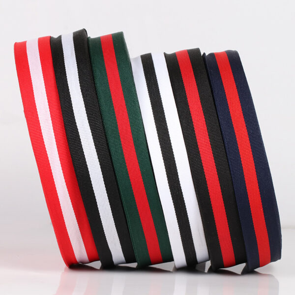 主图-02 Colorful 300D Polyester Woven Stripe Tape – Dense Plain Weave Multi-Color Webbing Trim for Clothing Decoration & Apparel Accessories