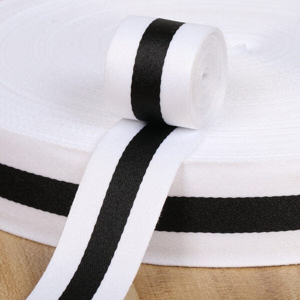 White-Black-White Intercolor 100D Polyester Webbing – High-Density Woven Trim for Pants Side Stripes, Garment Edges & DIY Apparel