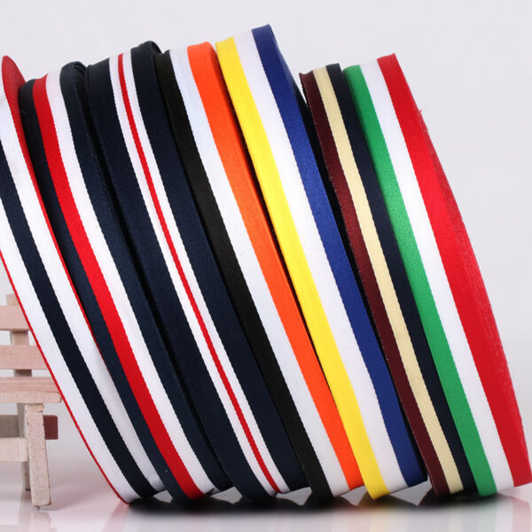100D Three-Color Striped Polyester Webbing – High-Density Woven Tape for Pants Side Stripes, Garment Trims & DIY Clothing Crafts
