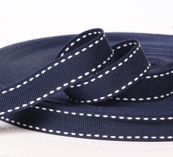 Factory Direct 15MM Navy Blue Polyester Grosgrain Tape with Contrast Jump Stitch – Decorative Binding Ribbon for Garments, Home Textiles & DIY Crafts