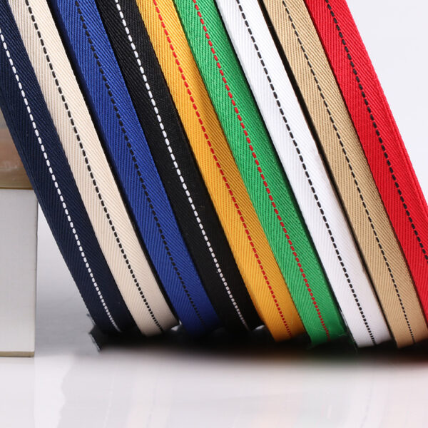 1cm Herringbone Polyester Webbing with Center Jump Stitch – 300D Woven DIY Garment & Bag Trim Tape
