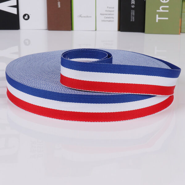 主图-02 Red-White-Blue Tricolor Polyester Webbing – 1.0–3.0cm Flat Weave Tape for Bag, Shoe & Garment Trim (300D)