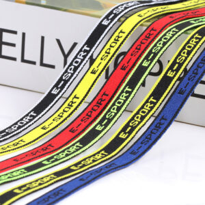 1cm E-SPORT Letter Jacquard Webbing – Stretch Polyester Flat Tape for Neckline Binding & Sportswear Trim