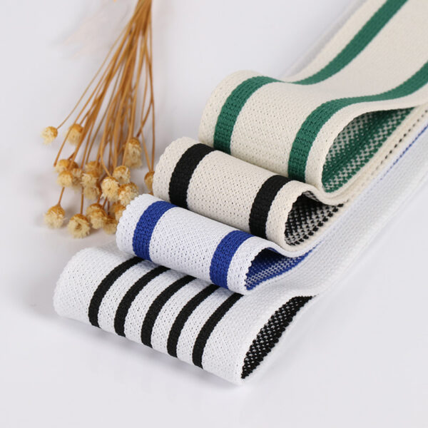 Black and White Striped Ribbed Jacquard Knit Tape – 4cm to 6cm Sport Style Side Trim for Casualwear