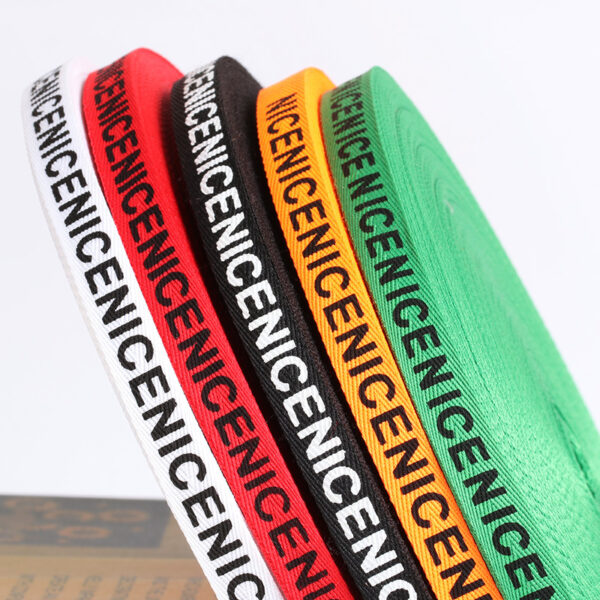 1.0cm NICE Printed Herringbone Polyester Webbing – Colorful Heat Transfer Logo Tape for Apparel & Accessories