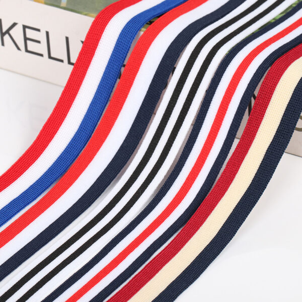 主图-02 Red White Blue Mélange Polyester Knitted Tape – Interlock Warp-Knitted Trim for Garment Edge & Waistband