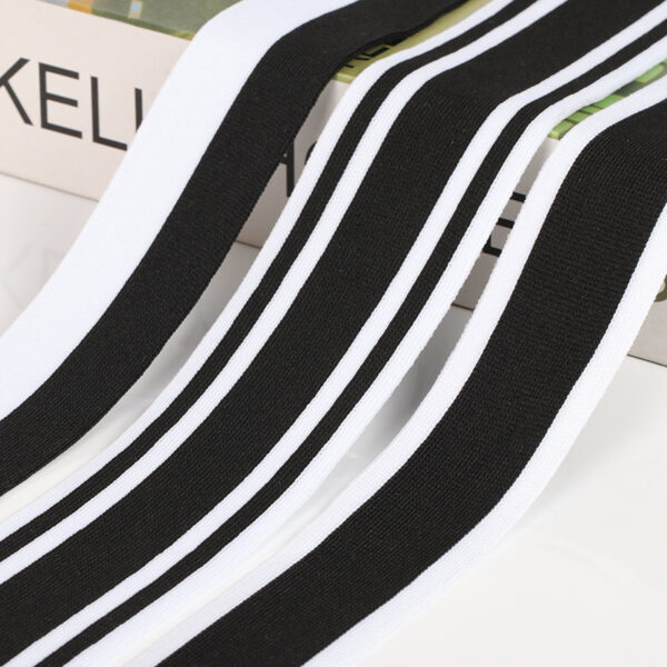 Black and White Mélange Polyester Knitted Tape – Horizontal Stretch Warp-Knit Side Stripe Trim