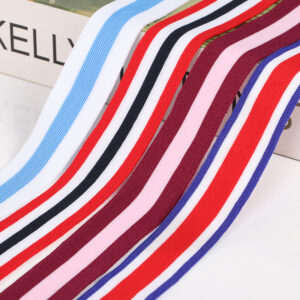 Multicolor Striped Knitted Polyester Tape – 150D Intercolor Webbing for Garment Side Panels and Decorative Trim