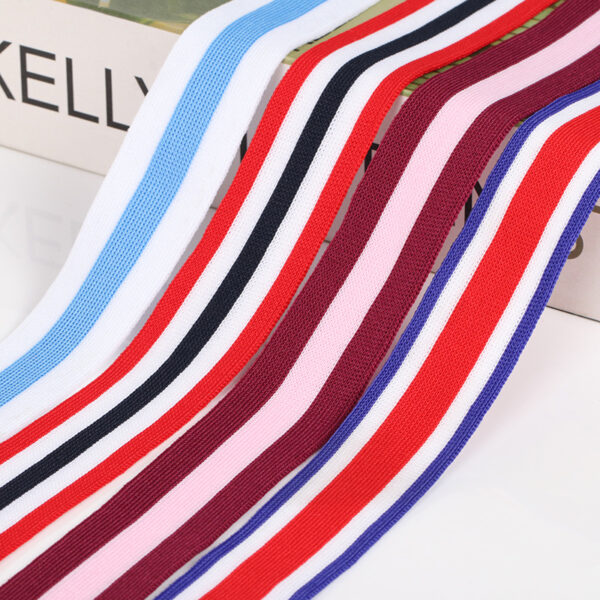 Multicolor Striped Knitted Polyester Tape – 150D Intercolor Webbing for Garment Side Panels and Decorative Trim