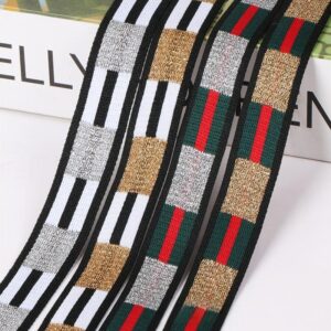 2cm Striped Intercolor Knitted Tape with Metallic Yarn – Gold & Silver Jacquard Polyester Side Stripe