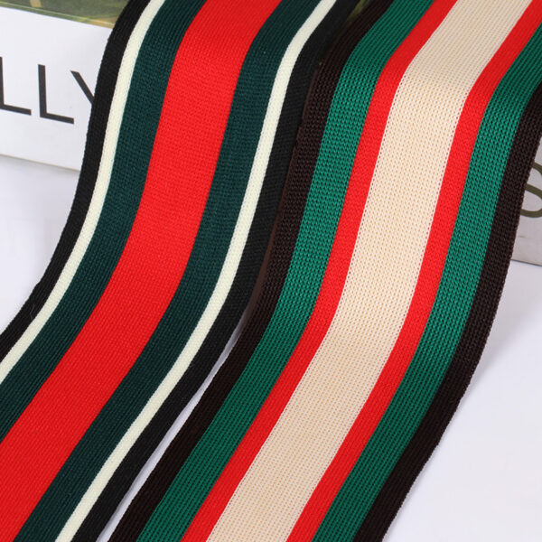 5–6cm Wide Tricolor Intercolor Stripe Knit Tape – Polyester Warp-Knitted Decorative Webbing for Casualwear