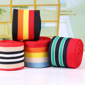 4cm Colorful Warp-Knitted Intercolor Stripe Polyester Tape – Horizontal Stretch Trim for Pants Side Panels