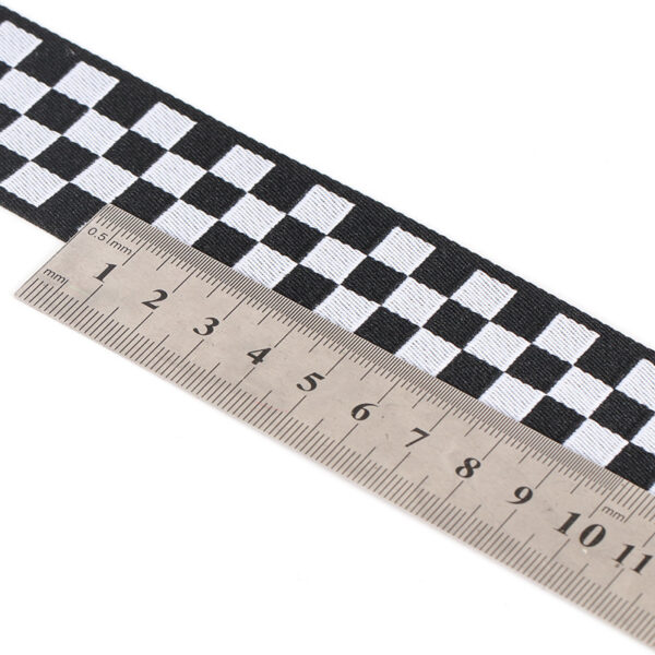 主图-03 In-Stock Black & White Checkered Jacquard Webbing – Polyester Decorative Tape for Pants Side Stripes, Apparel Trim & Bag Accessories