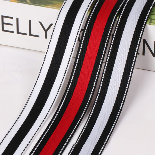 25MM Herringbone Polyester Webbing with White Dotted Stitching – DIY Fashion Ribbon for Hair Accessories, Garment Trim & Bag Decoration