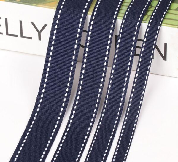 Factory Direct 15MM Navy Blue Polyester Grosgrain Tape with Contrast Jump Stitch – Decorative Binding Ribbon for Garments, Home Textiles & DIY Crafts