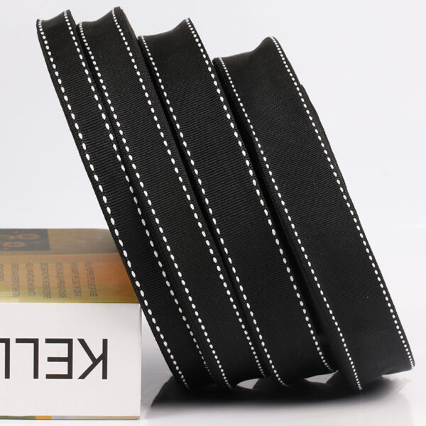 1CM Black Polyester Webbing with White Jump Stitch – Flat Woven Trim for DIY Accessories, Hair Bows & Decorative Crafting