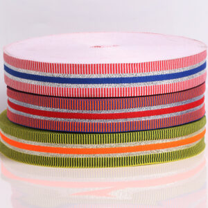 2.5CM Mélange Striped Polyester Ribbon with Gold & Silver Metallic Yarn – Ribbed Jacquard Webbing for Fashion & DIY | Factory Direct Supply