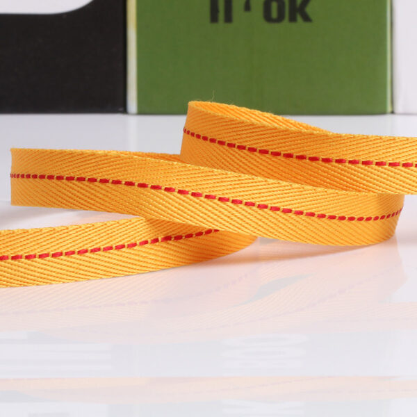1cm Herringbone Polyester Webbing with Center Jump Stitch – 300D Woven DIY Garment & Bag Trim Tape