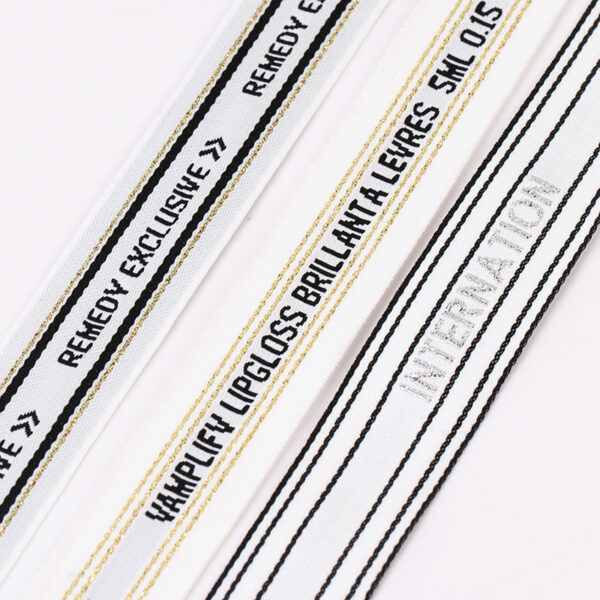 2.5cm Metallic Letter Jacquard Webbing – Gold & Silver Thread Polyester Elastic Trim Tape for Fashion & Accessories