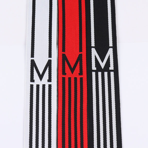 3cm Elastic Polyester Jacquard Webbing with "M" Letter Design – Side Stripe Trim for Pants & Garments