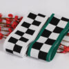 Black & White Checkered Ribbed Knit Tape – 4.0–5.5cm Elastic Jacquard Trim for Casual Pants