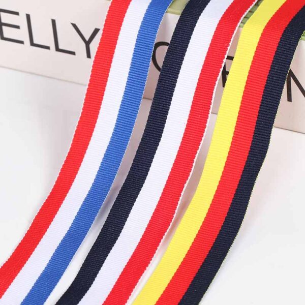 Red-White-Blue Tricolor Polyester Webbing – 300D Tight Weave Flat Stripe Tape for Apparel & Bag Decoration