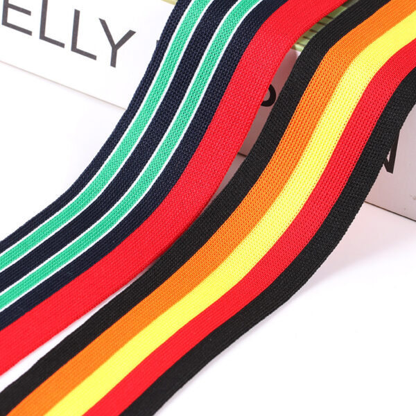 4cm Colorful Warp-Knitted Intercolor Stripe Polyester Tape – Horizontal Stretch Trim for Pants Side Panels