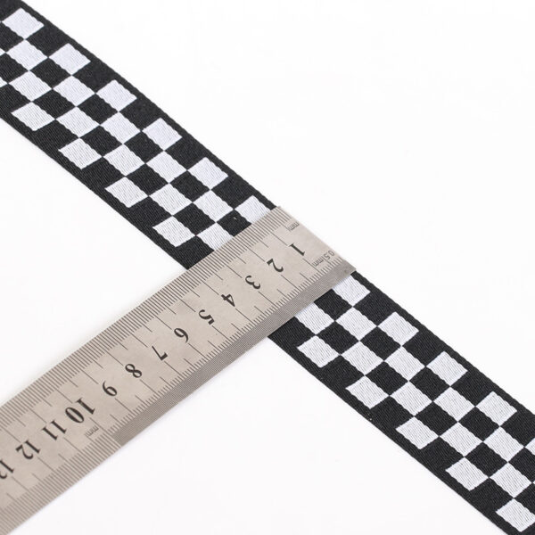 主图-04 In-Stock Black & White Checkered Jacquard Webbing – Polyester Decorative Tape for Pants Side Stripes, Apparel Trim & Bag Accessories