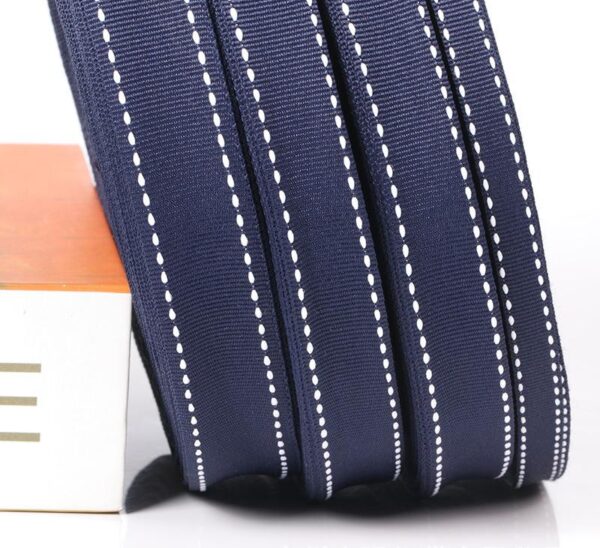 Factory Direct 15MM Navy Blue Polyester Grosgrain Tape with Contrast Jump Stitch – Decorative Binding Ribbon for Garments, Home Textiles & DIY Crafts
