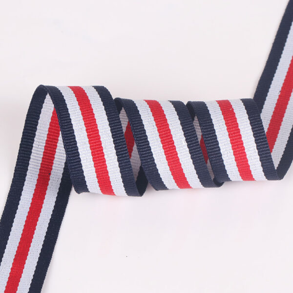 主图-04 Red-White-Blue Striped Polyester Webbing 1–4CM – 300D Densely Woven Flat Trim for Garment Side Stripes, Bags & DIY Accessories