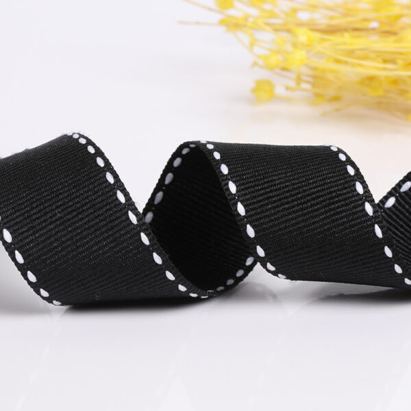 1CM Black Polyester Webbing with White Jump Stitch – Flat Woven Trim for DIY Accessories, Hair Bows & Decorative Crafting