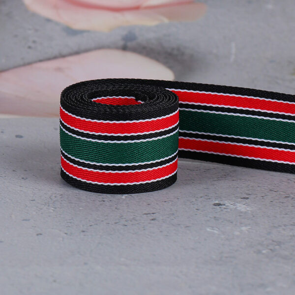 主图-04 150D Twill Mixed Color Stripe Polyester Webbing with Fishline – 2.5cm Decorative Tape for Shoes & Garment Accessories