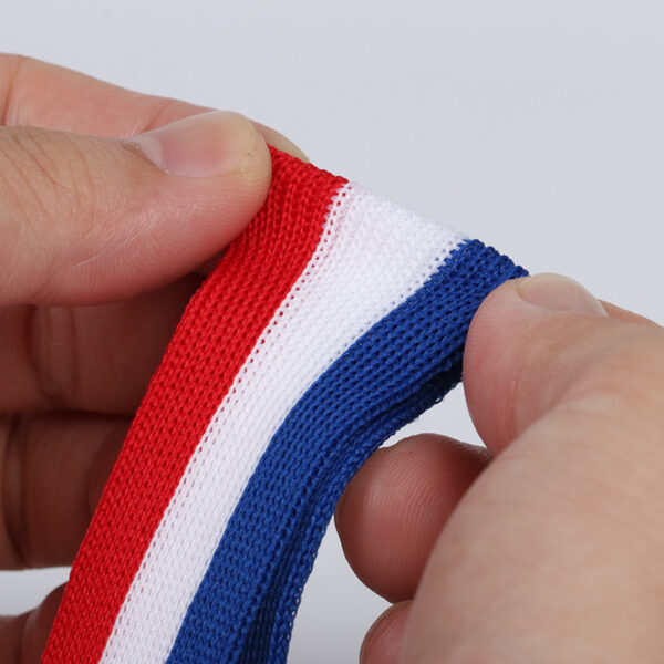 主图-04 Red White Blue Mélange Polyester Knitted Tape – Interlock Warp-Knitted Trim for Garment Edge & Waistband