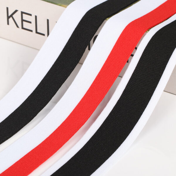 Black and White Mélange Polyester Knitted Tape – Horizontal Stretch Warp-Knit Side Stripe Trim