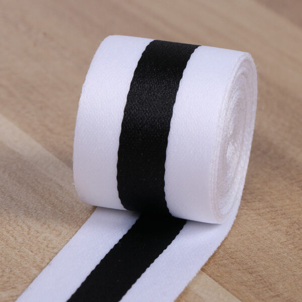 White-Black-White Intercolor 100D Polyester Webbing – High-Density Woven Trim for Pants Side Stripes, Garment Edges & DIY Apparel