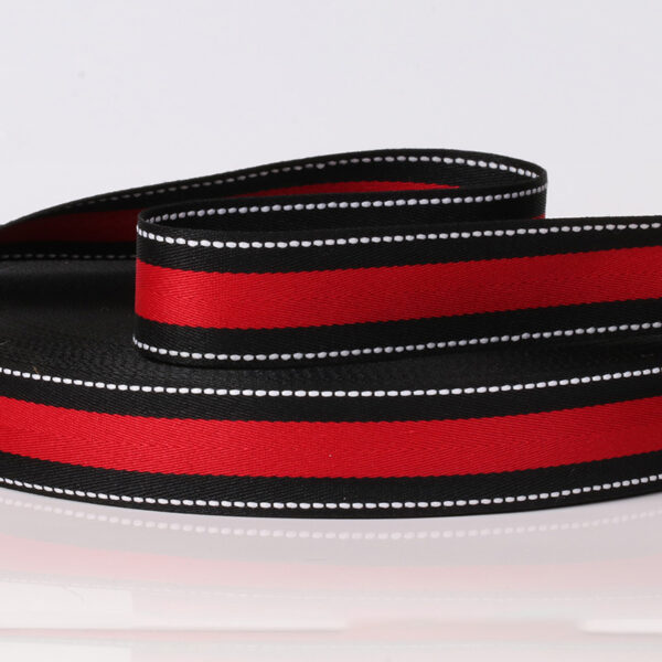 25MM Herringbone Polyester Webbing with White Dotted Stitching – DIY Fashion Ribbon for Hair Accessories, Garment Trim & Bag Decoration