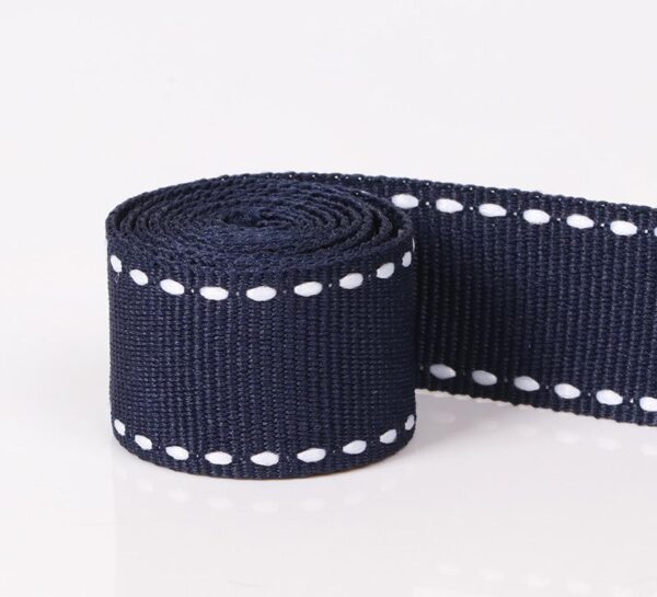 Factory Direct 15MM Navy Blue Polyester Grosgrain Tape with Contrast Jump Stitch – Decorative Binding Ribbon for Garments, Home Textiles & DIY Crafts