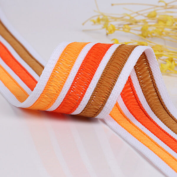 New Color-Mixed Striped Polyester Webbing – 3.2CM Decorative Side Tape for Pants, Garment Trims & Fashion Accessories