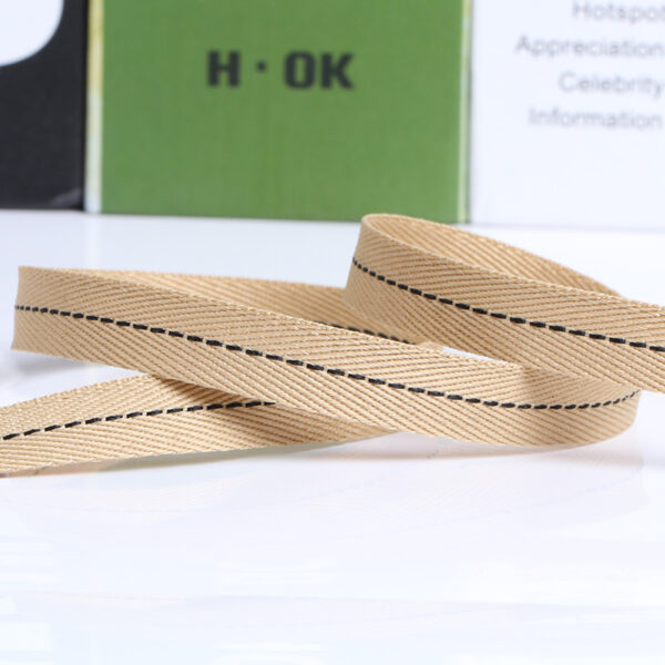 1cm Herringbone Polyester Webbing with Center Jump Stitch – 300D Woven DIY Garment & Bag Trim Tape