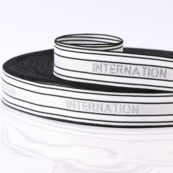 2.5cm Metallic Letter Jacquard Webbing – Gold & Silver Thread Polyester Elastic Trim Tape for Fashion & Accessories