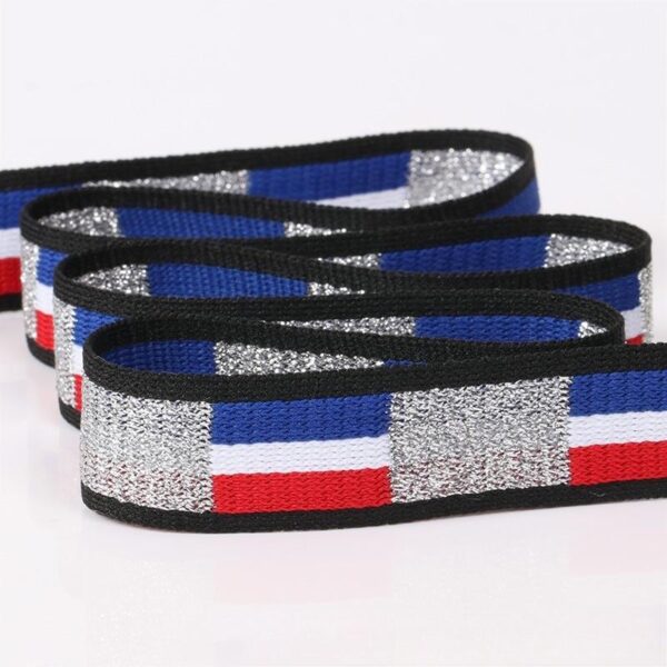 2cm Striped Intercolor Knitted Tape with Metallic Yarn – Gold & Silver Jacquard Polyester Side Stripe