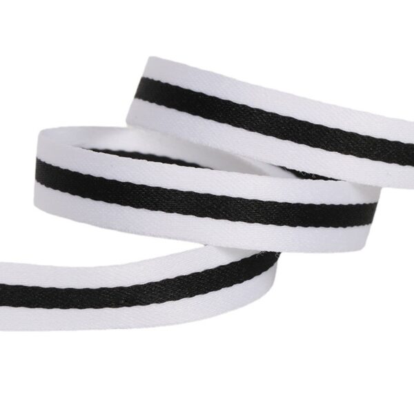 White-Black-White Intercolor 100D Polyester Webbing – High-Density Woven Trim for Pants Side Stripes, Garment Edges & DIY Apparel