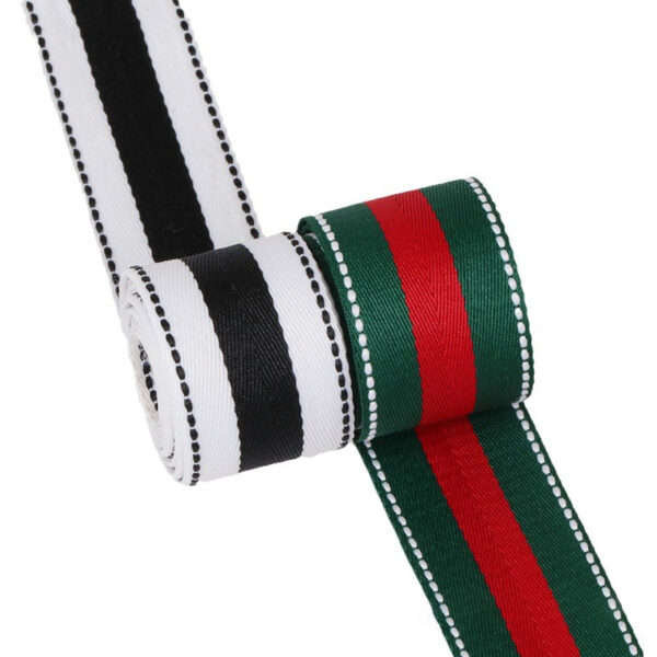 25MM Herringbone Polyester Webbing with White Dotted Stitching – DIY Fashion Ribbon for Hair Accessories, Garment Trim & Bag Decoration